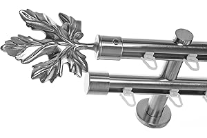 BASIT Gardinenstange 2 läufig Innenlauf Wandmontage 240 cm lang Edelstahl Look Vorhangstange doppelläufig mit Ø20mm Gardinenstangenset zweiläufig H40