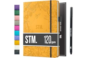 Scribbles That Matter Bullet Dotted Journal a5 + Bolígrafo gratis! - Su cuaderno de puntos de 120 g/m², papel grueso a prueba de sangrado con 200 páginas para el trabajo (5,75 x 8,5), mostaza