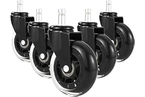 HAOYULUO 5 Piezas Ruedas para Silla de Oficina 10x22mm - Fabricado con Goma, Silenciosas para Alfombras y Suelos de Parquet - Apto para la Mayoría de Sillas