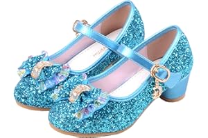 Eleasica Fille Chaussures de Princesse Cendrillon Raiponce Princesse Paillettes Nœud Papillon Déguisement Argenté Bileu Or Rose Doux Halloween Noël Anniversaire Carnaval Cosplay 17-23cm EU26-37