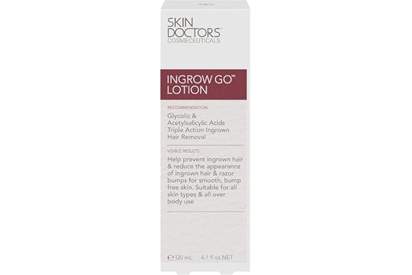 Skin Doctors Ingrow Go Lotion | Lotion pour poils incarnés | Appliquer en prévention sur les jambes, la zone du maillot, les aisselles et le visage | 120 ml