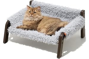 MEWOOFUN Canapé-lit surélevé pour chat et petit chien - Lit respirant avec housse amovible et lavable - Lit pour chien de petite et moyenne taille - Avec fond antidérapant - 61 x 53 x 28 cm - Gris - M