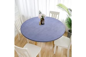 MINGPINHUIUS Tovaglia rotonda in vinile con bordi elasticizzati impermeabile e impermeabile lavabile in plastica per interni ed esterni patio rotonda in vinile motivo a pianta (grigio blu 120 cm di diametro)