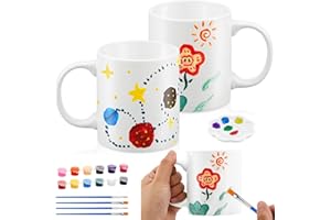 Geiserailie Kit de DIY Tasse de Peinture Peignez Votre Propre Tasse Kit de Tasses à Peindre Soi-Même avec 2 Tasses en Céramique 12 Peintures de Couleur Cadeau Amusant de Pâques(Style Classique)
