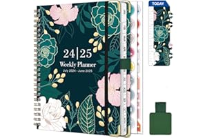 Gumiho Agenda Semainier 2024 2025 Spirale - A5 (Juillet2024-Juin2025)-Agenda Scolaire Avec boucle de stylo,Règle Signet & Autocollants de plan (Floride-B11)