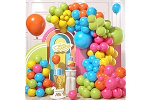 FAIRYMAIDEN Kit Arco Palloncini Arcobaleno, 114 Pezzi Ghirlanda Palloncini Colorati Misti con Palloncini Rosa Arancia Giallo Verdi Bluey, Arco Di Palloncini Colori per Addobbi Compleanno, Carnevale, Matrimonio