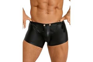 comeondear Sexiga boxershorts för män med öppning PU-läder underkläder män | Sissy underkläder män, stora storlekar, med ficka, kalsonger med knappar, sexiga underkläder, erotiska trosor, hotpants, gay