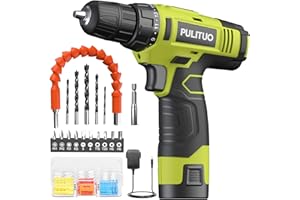PULITUO 12V Cordless Drill - Powerful Drill Bit Set with Li-Ion Battery, 21+1 Torque Setting, 3/8” Keyless Chuck, Variable Speed Switch, LED Light