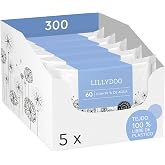 LILLYDOO Baby Wipes with 99% Water, 5 Packs of 60 (300 Count) 100% Plastic Free Perfume Free and as Soft as Cotton and Water