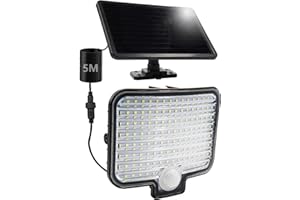 Qsmile Solarlampen Für Außen, 120 LED Solarleuchte Aussen mit Bewegungsmelder,120° Weitwinkelbeleuchtung, IP65 Wasserdichte Mit 5m Kabel, Solar lampe outdoor für Garten Garage Aussen