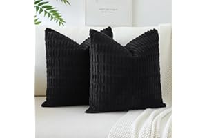 JOTOM Set of 2 Corduroy Soft Striped Cushion Covers 45x45 cm Decorative Throw Pillow Covers Square Cushion Case Home Boho Decor Pillow Cases for Couch Sofa Bedroom 18x18 Inch (Black)