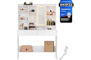 ‎VASAGLE VASAGLE Kailyn Kollektion - Schminktisch mit LED-Beleuchtung, 3 Farben mit Einstellbarer Helligkeit, Frisiertisch mit Spiegel, mit verstellbaren Ablagen, 2 Schubladen, Weihnachten, weiß RDT123T14