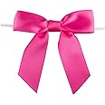 7Rainbows 30pcs Boutique 3.5" Hot Pink Satin Ribbon Twist Tie Bows for Tying Up Packages Gift Wrapping