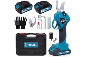 TOPALL Tijeras de Podar Electricas, 33MM Tijeras de Podar Bateria, Profesionales Podadora Electrica con 2 * 2000mAh | 800W Motor Sin Escobillas | Pantalla LCD para Árboles,Huertos,Jardinería