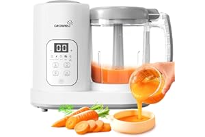 GROWNSY Baby Food Maker Baby Food Processor Puree Blender Multi-Function Steamer Grinder Blender, Baby Food Warmer Mills Machine, Constant Temperature 24h, Auto Cooking & Grinding | 8 Reusable Food Pouches…