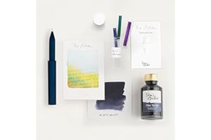 Tom's Studio Refillable Wren Pen Bundle (Midnight) | 1 x 50ml Fiber Tip Ink (Midnight), 3 x Wren Tips, 3 x Spare Reservoirs & 1 x Reservoir Container | Luxury Gift for Artists & Calligraphy Lovers