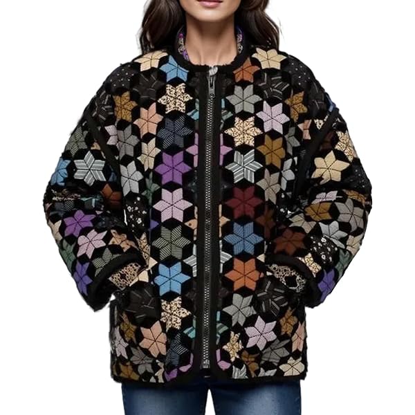 YILKOO Veste Matelassée Légère Femme Imprimé Vintage Floral - Doudoune Courte Élégante