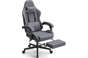 Dowinx Chaise Gaming Ergonomique, Fauteuil Gamer en Tissu Respirant avec Coussin Confortable à Ressorts Ensachés, Siège Gaming Massant avec Appui-Tête et Repose-Pieds Rétractable, 150 kg, Gris