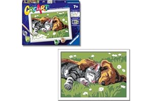 Ravensburger CreArt Gato y Perro, Kit de Pintura, Pintar por Números, Juego Creativo para Niños y Niñas, Edad Recomendada 7+, Multicolor (28930)