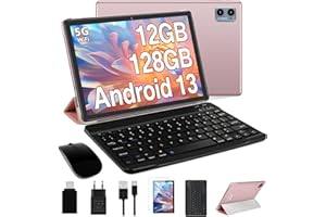 Oangcc 2024 Newest Android 13 Tablet 10 Pollici 12GB RAM+128GB ROM (TF 1TB),FHD Tablets con 5G WiFi, Octa Core Processore,Widget, 6000mAh, 5+8MP, BT 5.0, GPS, Tablet con Mouse e Tastiera - Oro Rosa