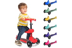 Serenelife Patinete 3 Ruedas para niños, Plegable, Luces LED en Las Ruedas, Manillar Ajustable, Freno Trasero de pie, Soporta hasta 50kgs