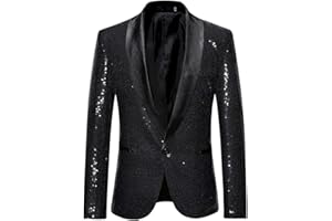 Gefomuofe Blazer de lentejuelas para hombre, moderno, corte regular, chaqueta de traje para hombre, para fiestas, bailes, bodas, esmoquin