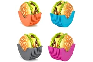 ABenxxou Lot de 4 Supports à Hamburgers rétractables en Silicone pour Hamburgers - Réutilisables - Conviennent pour Les Amateurs de Hamburgers Adultes et Enfants - Quatre Couleurs Disponibles