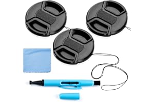 Fotover 52mm Lens Cap Bundle, 3 Pack Universal Snap on Front Centre Pinch Lens Cover Set with Microfiber Lens Cleaning Cloth for Canon Nikon Sony Olympus DSLR Camera + Camera Lens Cleaning Pen