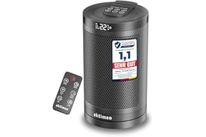 aktimeo NEU Heizlüfter energiesparend [TESTSIEGER], 1500W elektrischer Keramik Heizlüfter mit Thermostat, Überhitzungs-, Kipp- und Kinderschutz, 12 Std. Timer, Heater, inkl. Fernbedienung, schwarz