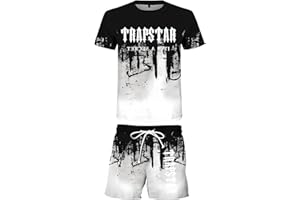 YiJee Tuta Trapstar Uomo, Maglietta Trapstar Corta - Maglietta e Pantaloncini con Logo Stampato Trapstar - 2 Pezzi Tuta Trapstar T Shirt - Set Tuta da Jogging Estiva - Unisex