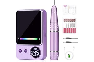 Taladro de uñas profesional de 45000 RPM, taladro de uñas eléctrico Urbuti con 11 puntas y pantalla LED, limas de uñas portátiles para uñas acrílicas y de gel, manicura y pedicura (púrpura)