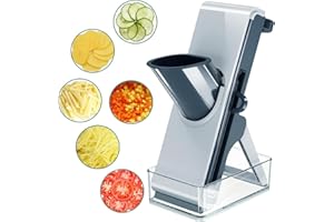 Tagliaverdure Joyyko con Contenitore - Mandolino e Grattugia Multifunzione con 3 Lame - Affettatore per Patate, Cipolle, Cetrioli - Lavabile in Lavastoviglie e Salvaspazio (Blu)