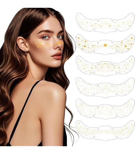 6 Pezzi Tatuaggi Glitterati Per Il Viso A Forma Di Lentiggini - Adesivi Impermeabili Lunga Durata Per Halloween, Natale, Carnevale E Feste