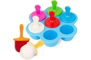 AIXMEET Stampi Per Gelato in Silicone, 7 Stampi Per Gelato Per Bambini, Stampi Per Yogurt Congelato o Bevande Alla Frutta Per Bambini, Senza BPA, Stampi Per Ghiaccioli Con 8 Bastoncini Riutilizzabili.