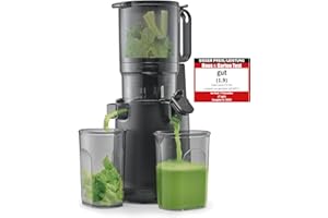 ‎CASO CASO Juice Fit Pro - Slow Juicer, Testsieger: Haus & Garten Test, niedrige Umdrehungszahl (40 U/min), Große Einfüllöffnung von 130 mm Ø für ganze Früchte, Schwarz