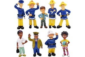 SIMYRON 9PCS Decorazione Torta Pompiere-Mini Figures Set Pompiere Il pompiere Sam Steele Penny Compleanno Bambola di plastica fatta a mano Action Figure Pompiere Regali per Feste di Compleanno per Bambini