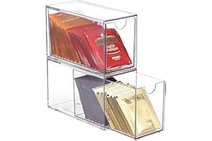 OGANAZI 2 Stück Transparent Teebeutel Organizer Acryl Aufbewahrungsbox mit Schubladen Stapelbar Schubladenboxen für Kaffeekapseln, Schreibwaren, Schmuck, Kosmetik Teebox für Küche, Speisekammer, Büro