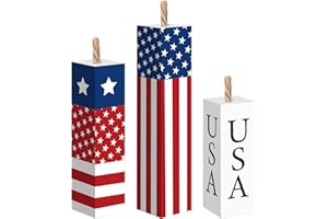 AMYHILL 3 Pcs 4th of July Tiered Tray Decor Wood Memorial Day Decorations Wooden Firework Patriotic Rustic Decor Fourth of July Centerpieces Farmhouse Independence Day Wooden Table Decoration for Home Tables