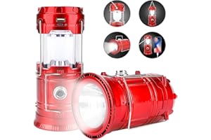 VENGA AMIGOS Portable LED Camping Lantern,1200mAh Rechargeable Solar USB Torch and Tent Lamp Power Supply for Phone,Upgrade Collapsible Camping Lights for Fishing,Emergency Hiking Outdoor (Red)
