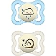 MAM Supreme Night Pacifiers Set of 2 Luminous Baby Pacifiers for Healthy Teeth and Jaw Development, Prevents Skin Irritation, with Dummy Box, 0-6 Months, Cloud/Hedgehog