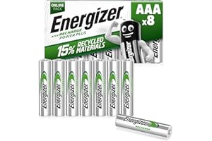 Energizer Recharge Power Plus - Rechargeable AAA Batteries (8 Pack) - 700 mAh NiMH Triple A Battery - 100% Recyclable Plastic Free Packaging