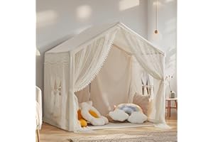 LOAOL Kids Play Tent, Play Tent for Toddlers Age 2-5, Indoor Playhouse with Carry Bag, Safe PVC Frame & Breathable Cotton Canvas, Easy Setup, Encourages Imaginative Play (Beige)