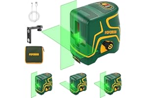 Livella laser Verde 45M, USB Ricarica, Linea a Croce POPOMAN, Doppi Modalità, Autolivellante e Funzione Impulso, 120° Grandangolo, Borsa per Trasporto, 360° Supporto Magnetico, IP54 - MTM310B