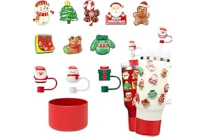 BULL TIGER PRESTIGE Set di 12 accessori per Stanley Cup con 3 coperture per cannuccia da 9 a 10 mm, 8 decorazioni natalizie, 1 adesivo, 1 custodia in silicone rossa per Stanley Cup Quencher 2.0, 1,2 l e 850 ml
