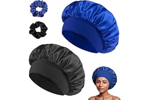 GUIGA 2pcs Satin Bonnet, Silk Bonnet for Sleeping, Night Sleep Cap for Women Girls, Satin Cap is Suitable for Long and Curly Hair, Includes 2pcs Scrunchie