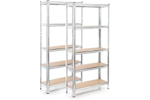 WilTec Set 2 estantería de Carga Pesada zincada 180x90x30cm enchufable Acero 875kg 5 baldas Taller