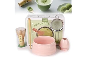 Neuytiky Matcha Set Rosa,Matcha Tea Set 5 Piece Matcha Besen Set,Matcha-Besen, Matcha-Schale, Matcha Filtersieb, Chasen und Matcha Löffel, Matcha Zubehör für die Teezeremonie (5, Rosa)