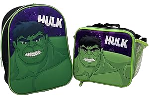 TDL Marvel Avengers Hulk Kids Backpack with Insulated Lunch Bag – 2-Piece School & Travel Bag Set for Boys