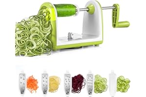 CARASTEK Spiraliseur de Légumes 5 en 1 Spaghettis de Légumes Manuelle Multifonctionnell avec Récipient de Collecte sans BPA Coupe Légumes Spirale Trancheuse a Legume pour Tagliatelles de Courgette Carotte
