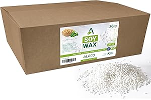 ALECO Perle di Cera di Soia 20KG Premium, Si fondono a 48-52ºC in Vetro, Ideale nel Microonde, Odore Neutro 100% vegetale Per Candele, Deodoranti per Cosmetici, Accetta Fragranze (20 KG)